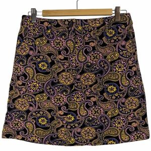 ModCloth Paisley A-Line Skirt Size 12 Black Purple Yellow Retro